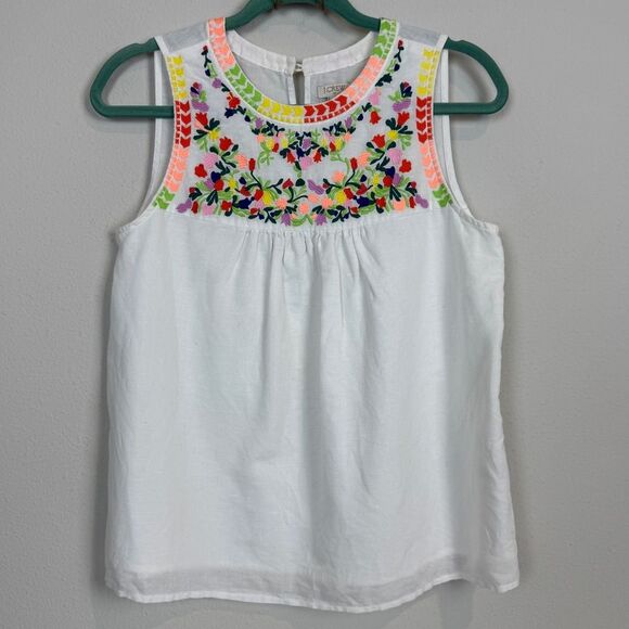 J. Crew Factory White Embroidered Linen Cotton Sleeveless Top 2 - Picture 1 of 7